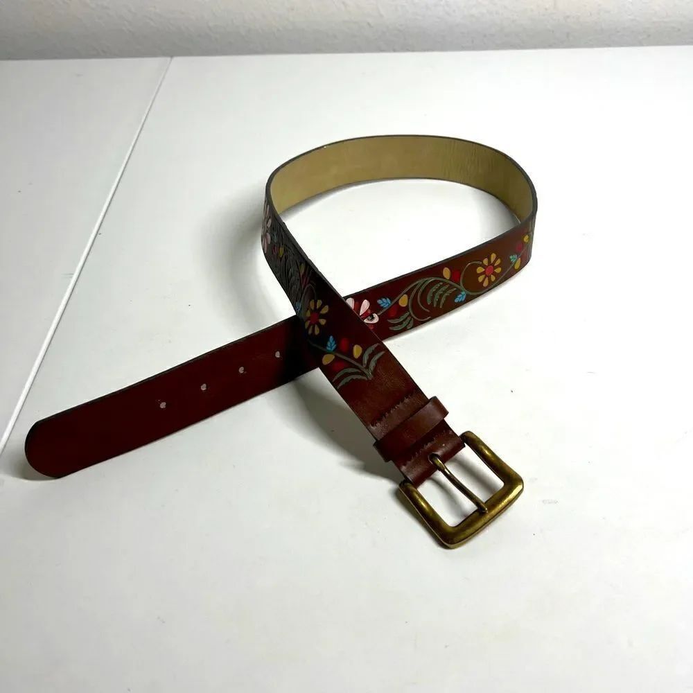 Womens No Boundaries Brown Floral Print Belt Faux Leather Size S/M 37,5”